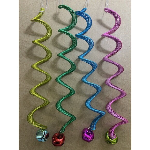 Feather Tree Bell Ornaments 4 Assort Colorful Bell Twist Metal Spring - Picture 4 of 6